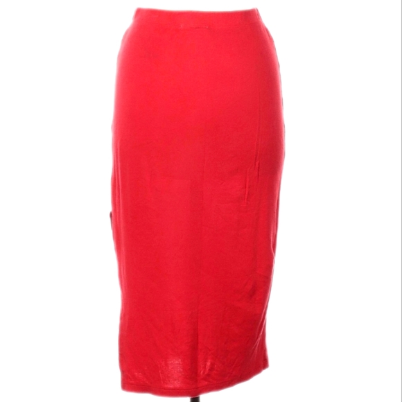 👠Forever 21 Red Pull-on Midi Skirt with Side Slit - Picture 4 of 5